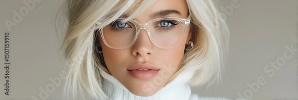 Fototapeta Portrait of a woman wearing glasses with a fair complexion