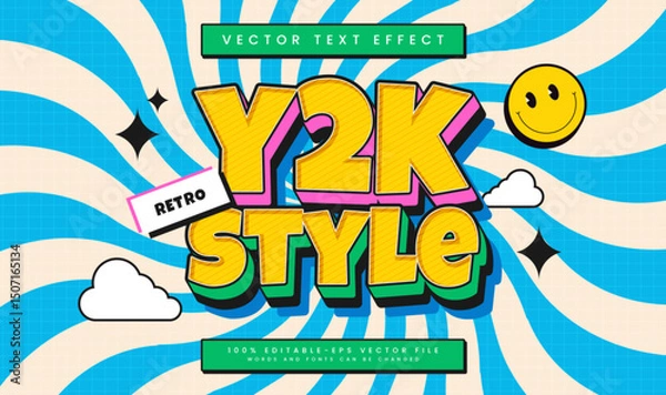 Fototapeta Y2k style retro, editable vector text effect. Suitable for old comic vintage theme.