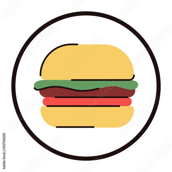 Obraz Burger icon vector isolated. Flat illustration of a fast food. Simple symbol of hamburger. Meat, lettuce, tomato and bread bun.