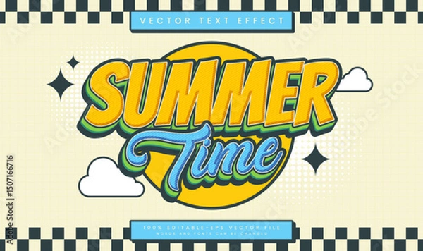 Fototapeta Summer time retro, editable vector text effect. Suitable for old vintage theme.