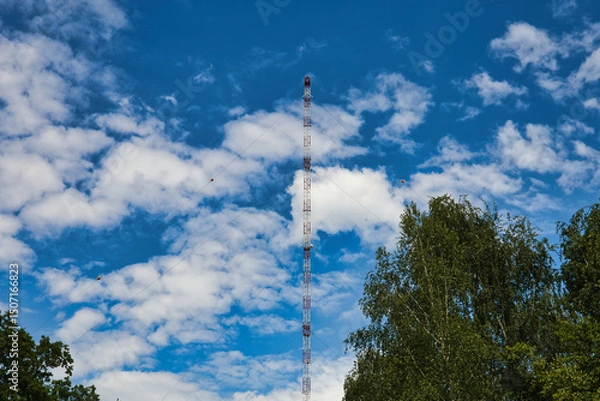 Fototapeta telecommunication radio tower antenna future broadband concept satellite connect clouds