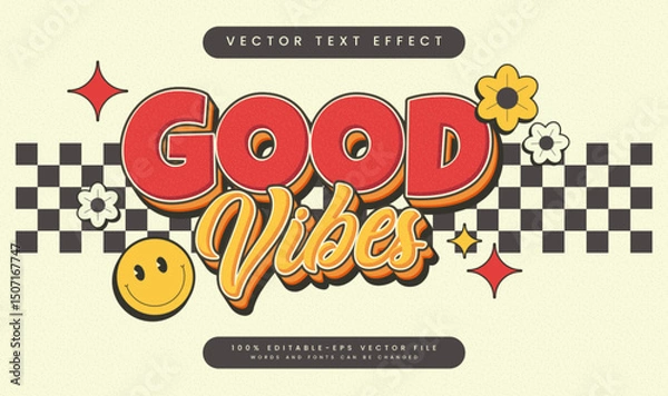 Fototapeta Good vibes retro, editable vector text effect. Suitable for old comic vintage theme.