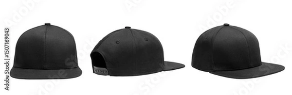 Obraz Set of black snapback mockup, cap mockup, hat mockup isolated on solid white background