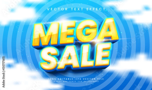 Fototapeta Mega sale 3d editable vector text effect. Modern theme,  suitable for promotion product sale.