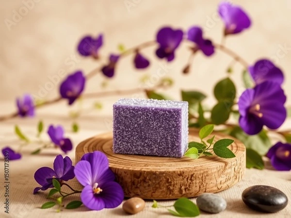Obraz Luxurious 8K Soap Display with Butterfly Pea Flowers