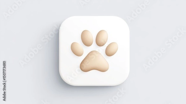 Obraz Rounded cat paw in 3D icon form, minimal and clean white isolation for stock