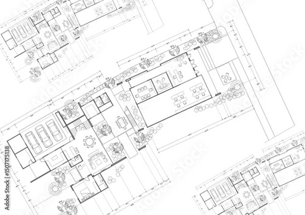 Fototapeta Write a blueprint architecture for building.
