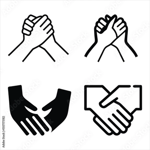 Obraz Set of two hands joined together icon vector illustration on white background.
