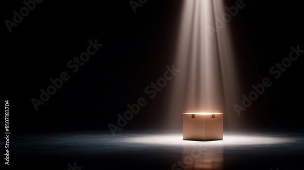 Obraz Cardboard box illuminated by spotlight.