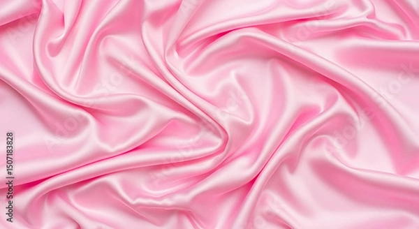 Fototapeta Soft pink satin fabric with wavy folds, ideal for wedding or celebration backgrounds, featuring ample copy space, Generative AI.
