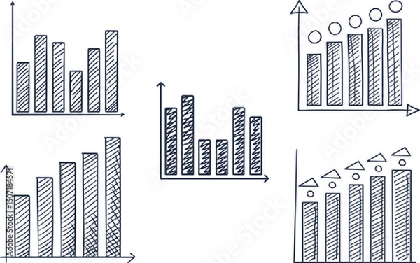 Fototapeta hand drawn bar charts and graph sketches statistical analysis, analytics infographic elements, data visualization concept
