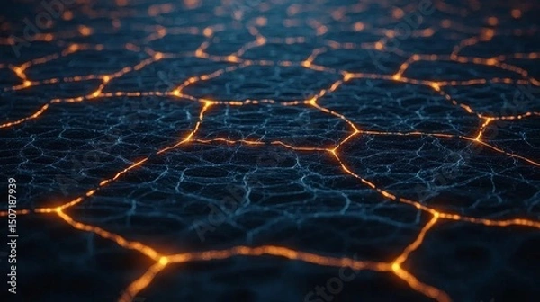 Fototapeta Hacking crisis concept. Abstract pattern of glowing lines on a dark background.