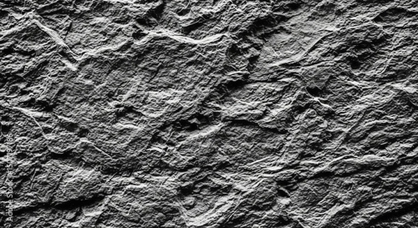 Fototapeta Black and white close-up of a rough rock wall texture, featuring a dark grunge background and empty space, Generative AI.