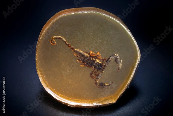 Fototapeta Exquisite ancient scorpion perfectly preserved in golden amber fossilized wonder.
