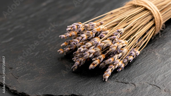 Obraz Dried Lavender Bundle on Charcoal Granite Slab