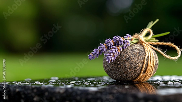Obraz Dried Lavender Bundle on Charcoal Granite Slab
