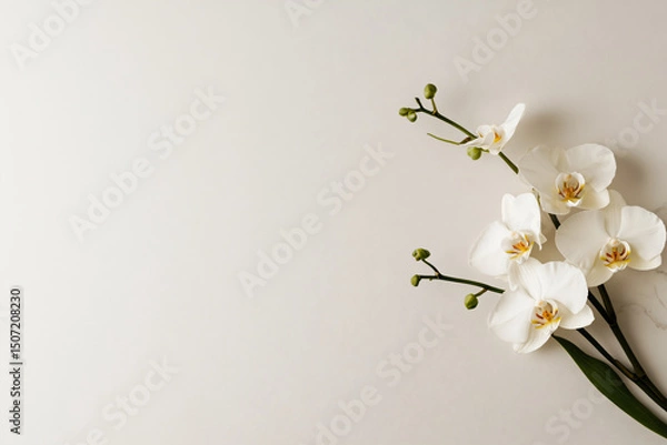 Obraz Diagonal White Moth Orchid Stem on Polished Marble