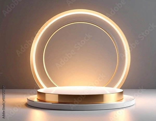 Fototapeta Elegant gold and white circular product display platform