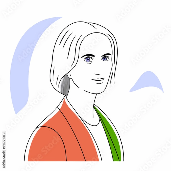 Fototapeta Sketch of a Person: A minimalist line drawing portrait of a person, with soft color accents, evoking a sense of serenity and artistic expression.