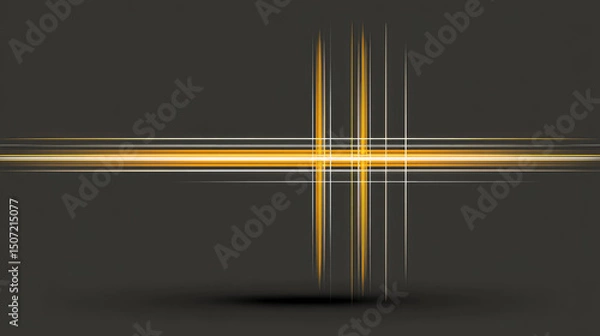 Fototapeta Glowing yellow and white lines crossing dark background with shadow