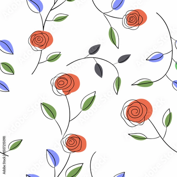 Obraz Floral Symphony: Delicate rose stems dance across a seamless backdrop, showcasing the elegant simplicity of nature's artistry. A vibrant and aesthetic floral pattern design.
