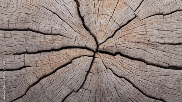 Fototapeta Tree trunk cross section with detailed cracks and texture