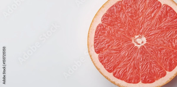 Fototapeta Fresh juicy grapefruit half with vibrant pink flesh on white