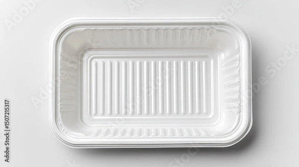 Fototapeta Disposable white plastic food container with ridged bottom