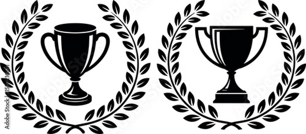 Fototapeta Trophy Icons of Triumph and Victory: Two stylized trophy icons are set within laurel wreaths, symbolizing achievement, success, and the honor of winning.