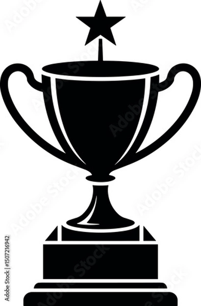 Fototapeta Trophy icon design: A bold, minimalist black silhouette of a trophy, topped with a star, symbolizing achievement and success in graphic design.