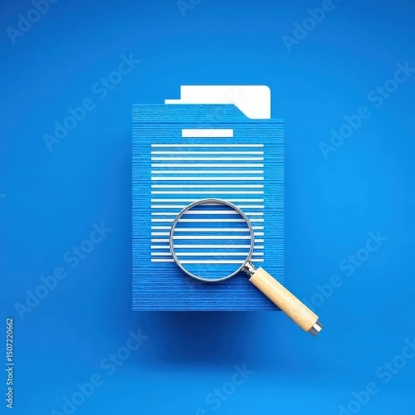 Fototapeta cyber security ransomware prevention concept. Document folder with magnifying glass on a blue background.