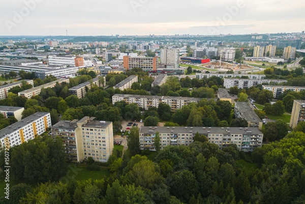 Fototapeta Aerial View of Typical Soviet Communist Residential District in Vilnius City