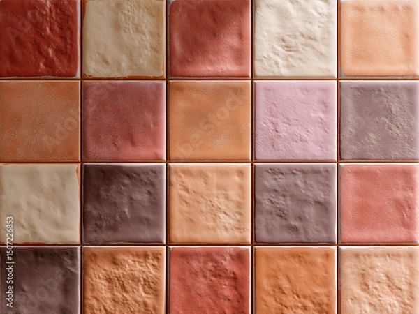 Fototapeta terracotta ceramic tiles in minimalist grid, warm and soft color palette