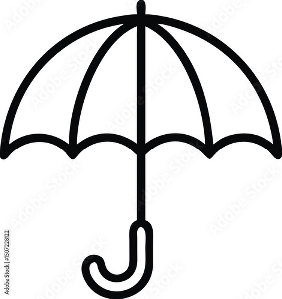 Fototapeta Minimalist Umbrella Icon – Black and White Vector for Rain, Weather, and Seasonal Protection Concepts