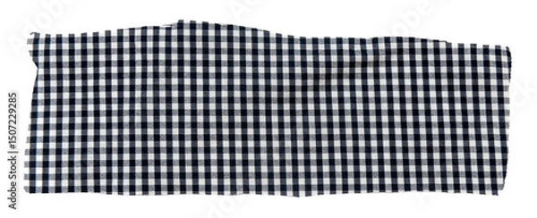 Fototapeta Piece of torn crumpled checkered fabric on a white background. Textile. Cellular tissue isolate