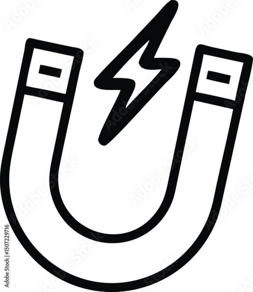 Fototapeta Flat Vector Magnet Icon – Horseshoe Magnetic Symbol with Polarity and Energy Field for Science and Education