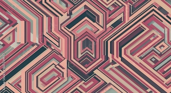 Fototapeta Colorful geometric pattern with layered shapes creating an abstract design in digital art