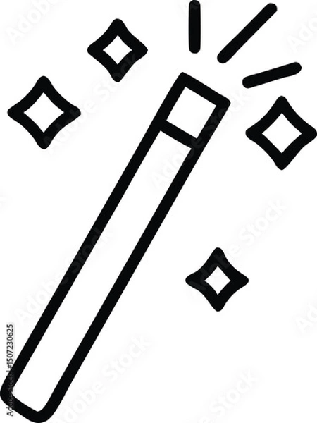 Fototapeta Magic Wand Icon – Minimalist Line Art of Fantasy, Trick, and Magical Object for Web and Design