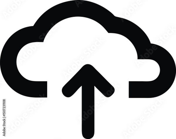 Fototapeta Minimalist Cloud Upload Icon – Black and White Vector Illustration for Digital Storage and Transfer