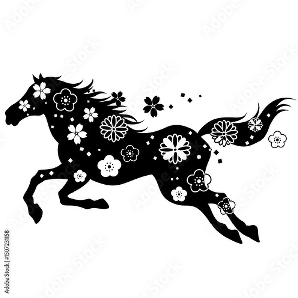 Fototapeta 午年　美しい馬と花のイラスト	和柄