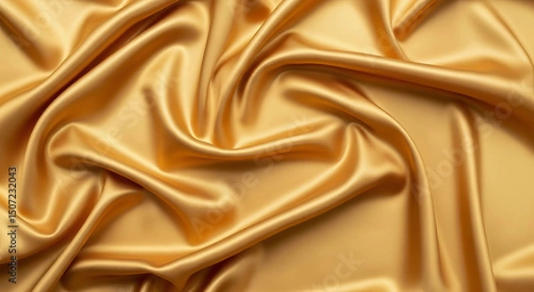 Fototapeta Abstract gold silk fabric background with soft wavy folds, creating a luxurious texture and ample copy space, Generative AI.
