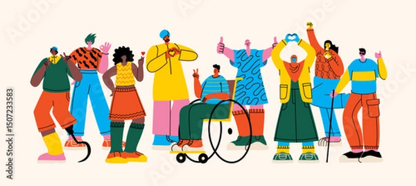 Obraz The diverse group of people, entrepreneurs, or office workers isolated on white background. Multinational company. Old and young men and women standing together. Flat cartoon vector illustration.