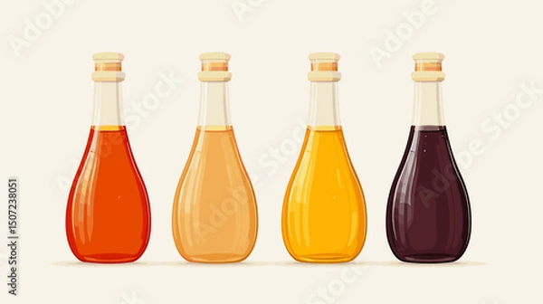 Fototapeta Four Pixel Art Glass Bottles with Colorful Liquid Assortment on Beige Background for Game Design