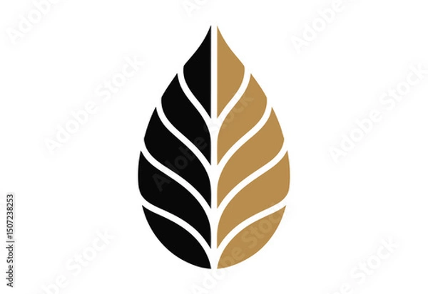 Obraz Modern Abstract Leaf Icon Minimal Nature Logo in Black and Gold