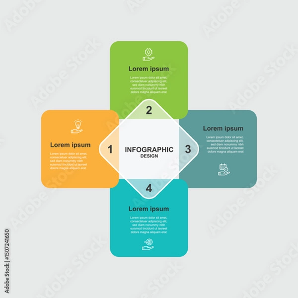 Fototapeta Modern design template infographic with 4 step table square and icons suitable for business information and web presentation.