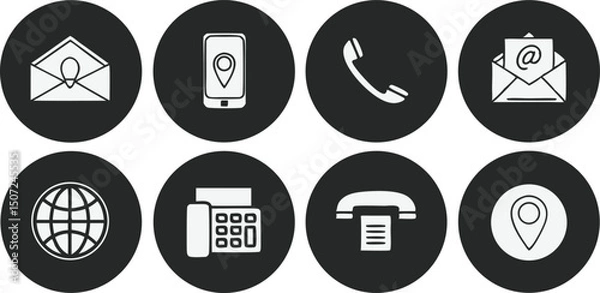 Obraz essential contact icons with telephone email map and printer line art vector
