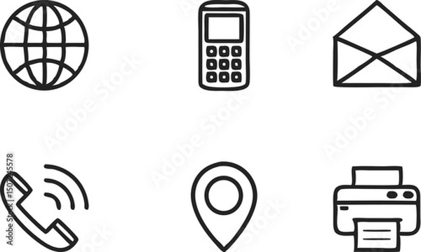 Obraz contact communication icons set with phone email globe and location vector pack
