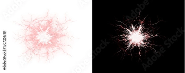 Obraz Dramatic lightning strike and thunder overlay with electric storm energy. Powerful weather effect ideal for dramatic nature scenes and designs. Isolated PNG background.