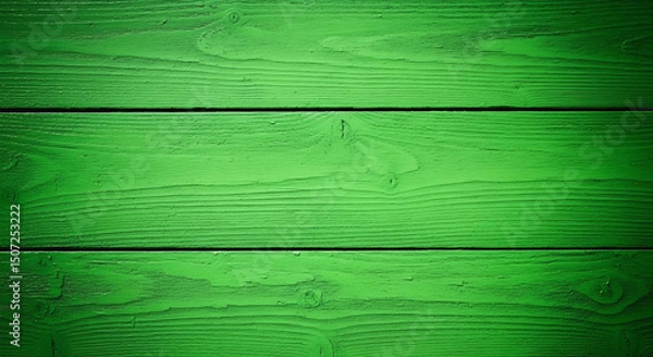 Fototapeta A vibrant green wooden wall features a textured surface of aged, painted planks, Generative AI.