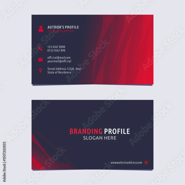 Fototapeta Modern red and dark blue business card design for corporate branding. Elegant visiting card layout with gradient background. 